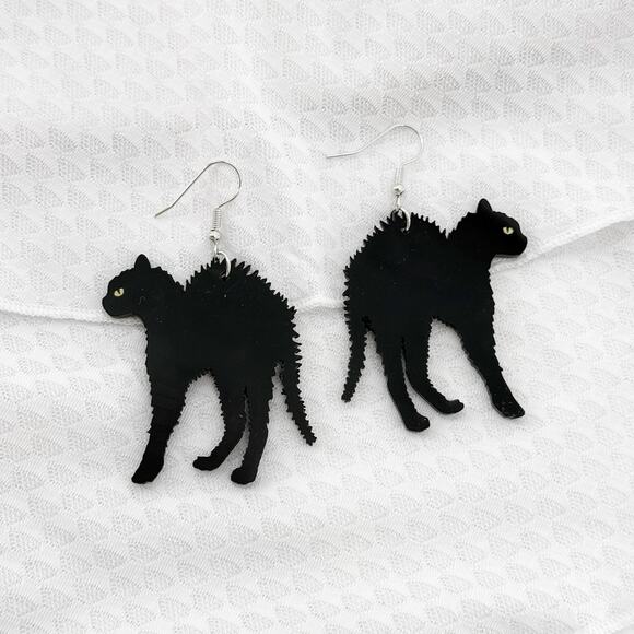 Unbranded Jewelry - Black Cat Earrings, Black Acrylic Earrings, Earrings, Spooky Season Earrings
